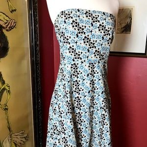 J Crew Blue/White/Black Summer Dress, Strapless